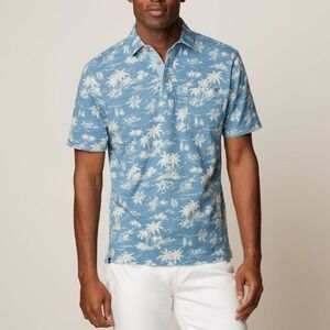 Johnnie-O Mirage Polo Indigo Blue Tropical Palm Tree Short Sleeve Knit Shirt